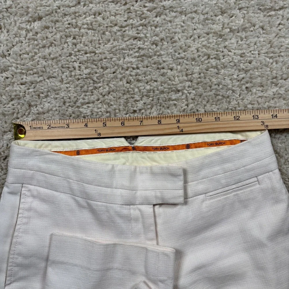 Tory Burch Womens White‎ Textured Cotton Grosgrain Trim Ankle Pants Size 0